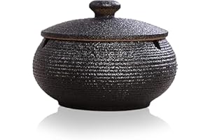 BAYINBROOK Posacenere da Esterno da Tavolo Antivento Vintage, Posacenere Chiuso in Ceramica con Coperchi per Casa Ufficio Balcone Bar, Porta Cenere Sigarette per Esterno o Interno (A)