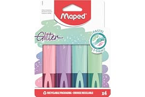 Maped 742046 - Evidenziatori con colori pastello glitterati, confezione da 4 colori assortiti
