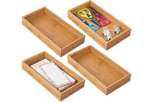 mDesign Set da 4 organizer ufficio – Pratico contenitore ufficio in bambù per evidenziatori, promemoria e cancelleria – Organizer scrivania perfetti come divisori cassetti – naturale