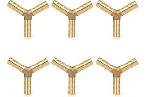 JESUSTREE Conector de Púas de Latón, Accesorios Manguera Rectos, 6 Piezas 8 mm (0,31 in), Boquilla Racores de Tuberías 3 Vías y Y Forma para Gas, Agua, Combustible, Gasóleo