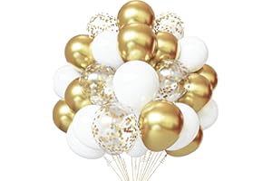 Helium Luftballons Gold Weiß SKYIOL 50 Stück 12 zoll Goldene Konfetti Ballons Metallic Luftballons Weisse Latex Ballons Set für Geburtstag Hochzeit Muttertag Ramadan Baby Shower Party Dekoration