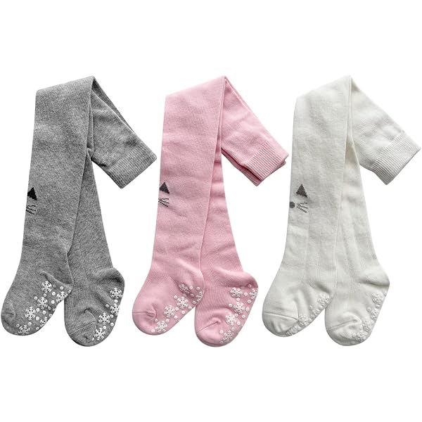 Lot 4 Collants Bébé Fille Antidérapants Cotton Coming – Coton Doux Tricoté, Chaussettes Nouveau-né Grip