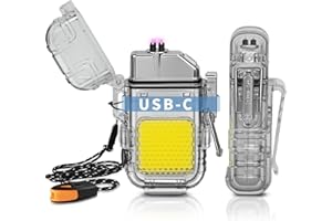 lafagiet USB C Lighter, Electric Rechargeable Lighters with Waterproof Torch Light, removable Clip, whistle Lanyard for Candle Camping, for men dad