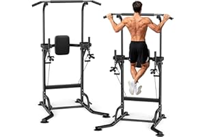 DSKEUZEEW 2025 Dskewzee Power Tower Dip Station, Thickened H-Steel Base, Non-Slip Suction Cups Pull Up Dip Bar, 330LBS 12-Level Height Adjustable Multi-Function Pull Up Station for Home Gym Outdoor Workout