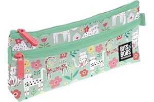 Grafoplás | Flat School Pencil Case | 2 Pockets | 23 x 10 cm | Zipped Compartments | Easy Opening Handles | Cats Collection | Bits & Bobs Pop Up Design, Mint, 23x10cm, Flat School Pencil Case