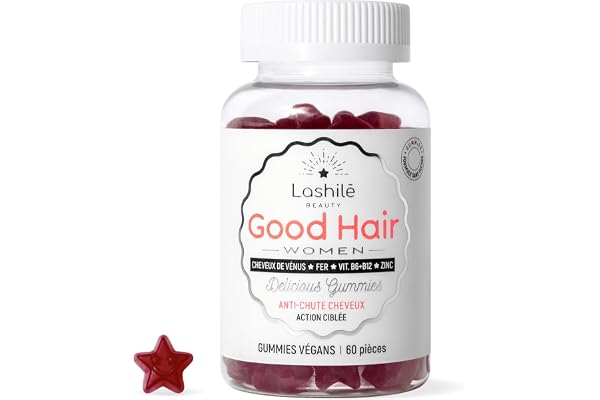 Lashilé Beauty - Complément Alimentaire Anti-Chute Cheveux - Croissance & Fortification capillaire - Good Hair Women - Made in France -Biotine Zinc Fer MSM Vitamines B6 - Cure 1 Mois 60 Gummies