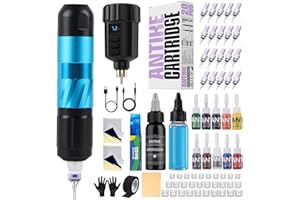 QUELLE ANTIKE Maquina de Tatuar Pro Maquina de Tatuaje con LCD Bateria * 1500mAh y 20 Buen Agujas para Tatuaje, Tintas Colores Set y Todo Accesorios para Tatuaje AK-TK3002EU-3