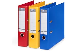 OXFORD Lot 3 Classeurs à Levier Smart Pro+ A4XL Dos 80mm 2 Anneaux en D Couverture Polypro Rembordée Rouge Bleu Jaune