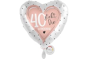 balloa Folienballon zum 40 Geburtstag, rosa Herz steht dir wunderbar, Helium-Ballon Geburtstagsgeschenk für Frauen, elegante Party Deko zum 40 Geburtstag Feier 33cm