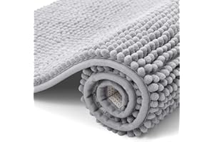 smiry Non Slip Chenille Bath Mat, Extra Soft Bathroom Mat, Super Absorbent Fluffy Bath Mats for Bathroom, Machine-Washable Quick Dry Bath Rug Foot Mat, 40 x 60 cm, Grey
