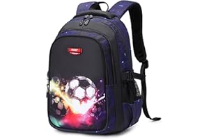 Asge plecak szkolny, dla chłopców, dziewcząt i nastolatków, tornister szkolny, ergonomiczny plecak z nadrukowanym motywem piłki nożnej, dla dziecka w wieku 8, 10, 14 lat, wodoszczelny, duży, do szkoły, czarny, M, plecak szkolny