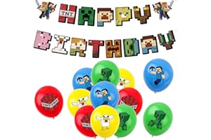 LGUZAKO Birthday Balloons, Cartoon birthday party balloon set, 12pcs Balloon, Cute Game Party Balloon, Happy Birthday Banner, baby shower, Balloons For Childs (robot)