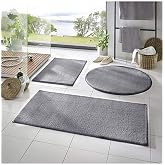 Rachel Carpet 3-Piece Bath Rug Plush Post Carpet Toilet Set Light Gray 50x90/50x60/50x50 (Round)