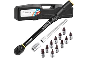 Uharbour 1/4 Torque Wrench Set 3-25Nm, 14PCS Small Bike Torque Wrench Set with Bits and Extension Rod for Bicycle, ±3% Accuracy with Unique Serial Number