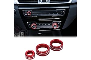 DIYUCAR 3Pcs For 1 2 3 4 Series F30 F34 F46 GT X1 F48 13-17 Car Styling Air Conditioning Knobs Audio Circle Trim Alloy Accessory (Red)
