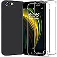 For iPhone SE 2020 2022 Case with 2 x Tempered Glass Screen Protector,iPhone SE 5G (3rd Generation) Liquid Silicone Phone Case,iPhone 7 8 Shockproof Cover,Silky-Soft Touch Full-Body Case,4.7”,Black