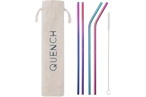 GENERIC DS Living Set of 4 Rainbow Stainless Steel Reusable Drinking Straws and Free Pouch and Free Brush