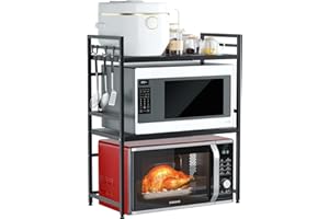 ‎NETEL NETEL Erweiterbares Mikrowellen Regal 3-stufiges Mikrowellenständer Mikrowellenhalter Küchenarbeitsplatten Organizer Bäckerregale mit 8 Haken Schwarz