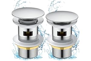 Cieex 2pcs Bonde de Lavabo Pop-up, Bonde Lavabo Salle de Bain Chromé, Bonde Lavabo avec Trop Plein pour Vasque Salle de Bain avec Un Trou de 1/4" (Argent)
