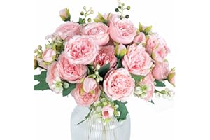 Hobyhoon Pfingstrosen Künstliche Blumen Deko Hochzeit, Blumenstrauß Künstlich Rosen Pflanzen Deko,Kunstblumenstrauss Echte Haptik(weiß) uße, Blumensträuß