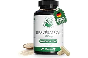 Trans Resvératrol 500 mg - 60 gélules - Pureté : >98% de trans-resvératrol - Fabrication allemande - 100% végétalien et sans additifs - Approvisionnement pour 2 mois - Green Naturals®