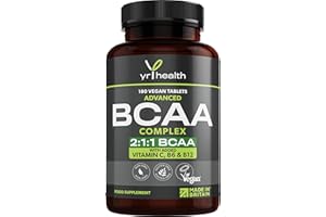 Vegan BCAA Tablets 1500mg - 2:1:1 BCAAs Branch Chain Amino Acids L-Leucine, L-Isoleucine, L-Valine with Vitamin B6, C & B12-180 Tablets not Capsules - Made in The UK by YrHealth