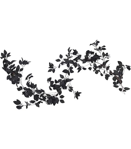 Feuille d'érable noire artificielle de 1,8 m - Guirlande d'Halloween - Plante gothique à suspendre - Pour intérieur et extérieur - Pour Thanksgiving, dîner, fête, cheminée - Décoration d'Halloween (1