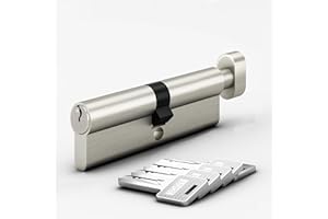 AwmnSrman Thumb Turn Euro Cylinder Lock (80mm) 40/40 with 5 Keys, Barrel Cylinder Lock with Knob, Euro Brass Cylinder Satin Nickel Finish,Anti-Bump, Drill and Pick