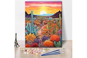 TISHIRON Malowanie po numerach, z pędzlami, kaktus, sukulent, pustynia Saguaro, DIY, akrylowy obraz olejny dla dorosłych, góry, krajobraz, do domu, łazienki, kuchni, dekoracja, 40 x 50 cm, bez ramy