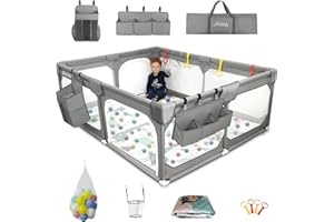 JINXIA Laufstall Baby 190x150cm,Laufgitter Baby mit atmungsaktivem Netz und Matratze, Extra großer Spielstall für Babys und Kleinkinder,robuster Sicherheitsspiel Yard für Innenspaß, xxl,Grau