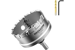 Mollom (76mm | 3") Scie cloche en carbure pour usage intensif avec 2 forets pilotes, coupe l'acier inoxydable, l'acier doux, le fer, le cuivre, le laiton et le plastique