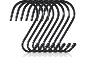 RVLZKCPG 8 Ganci a S, 15cm Ganci a S Grandi, Nero Rivestito in Vinile Metallo Ganci, Gancio a S per Cucina, Bagno, Camera