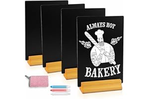 Moco Moment 4 Pack A4 Chalk Board Sign Erasable Tabletop blackboards with Wooden Stands Menu Chalkboards for Party, Tables Decoration, Bar and Restaurant (4 Pack, A4)