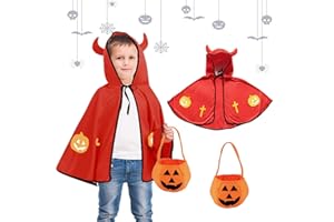 May Huang Kinder Halloween Kostüm, Kostüm für Kinder Teufelkostüm, Teufel Umhang, Kürbis Candy Bag, für Cosplay Verkleidung Fasching Karneval Halloween Geburtstagsparty