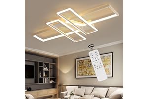 EIDISUNY Dimmable LED Ceiling Lights Fixture Rectangle Geometric White Ceiling Light Led with Remote Control Modern Ceiling lamp for LivingRoom Bedroom Kitchen Hall Diningroom Country House 94W White