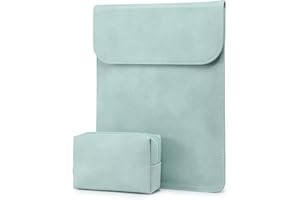 HYZUO 13.3-14 Inch Laptop Sleeve for MacBook Pro 14 M5/M4/M3/M2/M1 Pro/Max 2026-2021, 13.3" MacBook Air/Pro, 13-13.8 Surface Laptop, HP Envy 13, Faux Suede Leather Case with Pouch, Mint Green