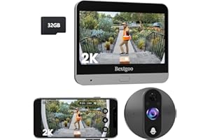 2K Judas de Porte Camera Surveillance Avec Carte 32 Go, Bextgoo Visiophone Connecté Interphone Vidéo, Judas Numerique Écran Batterie 8000mAh, Vision 170°, Detection Humaine AI, Audio Bidirectionnel