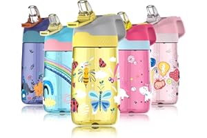 Fjbottle Kids Water Bottle with Straw, BPA Free Leak Proof 450ml Drinking Bottle, Eco Friendly Tritan Sports Water Bottle for Kids, One Click Flip Lid