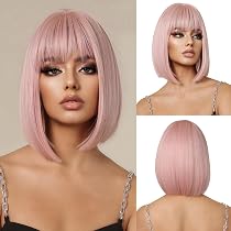BEAUTIFA Blaue Bob-Perücke Mit Pony – Kurz, Gerade, Aus Hitzebeständiger Kunstfaser, Lustiger Farbakzent