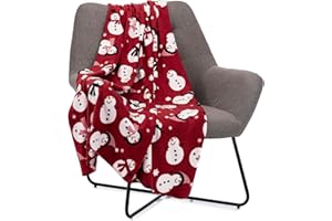 Celebright Świąteczna narzuta z polaru, duży, 127 x 152 cm, puszysty koc z mikrofibry, narzuta na łóżko, sofę, kanapę, pluszowy, przytulny, przytulny zimowy ocieplacz, bałwan czerwony wzór