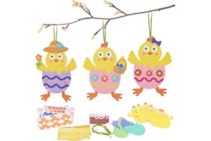 DKINY 12 Stück Ostern Küken Bastelset für Kinder Osterküken Mix & Match Deko Anhänger Kreative Kunst und Bastelbedarf zum Basteln mit Moosgummi Teilen Osterdeko zum Basteln für Ostern