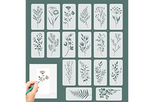 PENNLE 18 Pieces Reusable Stencils, Nature Flower Stencils for Fabric Painting, Drawing Templates of Floral Leaves for Wood Canvas DIY Art Card Notebook Scrapbook Window Wall Decor