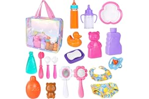 Aolso 20PZ Accessori Bagno per Bambole, Biberon Magico per Bambini e Ciucci, Set di Piatti e Posate, dal Momento della Pappa a Quello del Bagnetto, Idee Regalo
