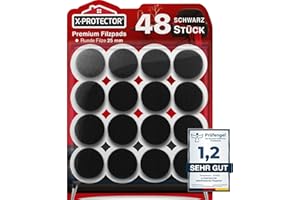 X-Protector Filzgleiter 48 Stück 25 mm - Prämie Möbelgleiter Schwarz - Dicker Filz Selbstklebend - Bodenschoner für Stühle - Große Menge an Filzgleiter Selbstklebend - Schützen Sie Ihre Holzfußböden!
