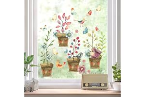 WandSticker4U® - Wielokrotnego użytku fototapeta na okno, wiosna, samoprzylepna, w stylu vintage, naklejka na okno, kwiaty, rośliny, ptaki, salon, kuchnia, łazienka, pokój dziecięcy, duża