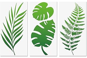 CODOHI Pochoirs feuilles tropicales, Monstera, fougère et palmier, 3 pièces, 15x30 cm, réutilisables