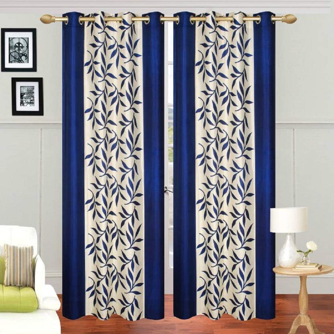 Curtain by La Roze Home Furnishings - Nice Finishings Modern 2 Piece Eyelet Polyester Door Curtain Set - 7 ft, Blue