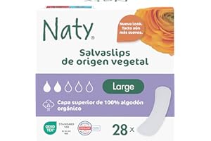 ECO BY NATY Naty Salvaslips Large | Capa superior de 100% algodón orgánico| Seguro para la piel | Sin perfume, 0% plástico convencional | Cómodos y transpirables | 28 unidades
