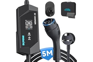 EVPEIWE Type 2 EV Charger to UK 3 Pin Plug 16.5ft/5M, 6/8/10/13A Portable Electric Car Charger, 3.3KW Type 2 Charging Cable for EV & PHEV, with EV Cable Holder and Carry Bag (Black)