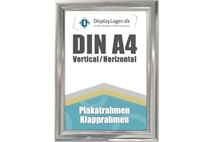 DisplayLager - A4 Stahllook Klapprahmen mit 25mm Aluminium Profil, Entspiegelter Schutzscheibe, Befestigungsmaterial